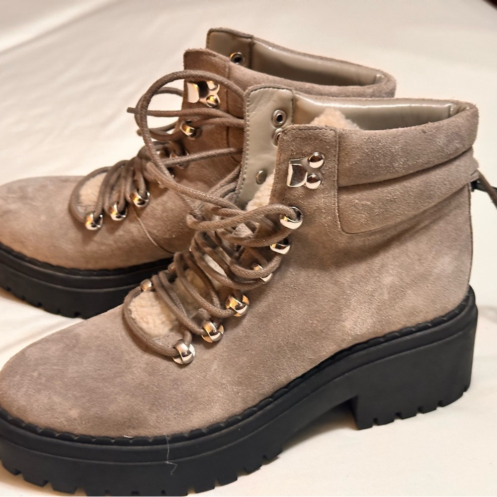 Marc Fisher Tan Boots Sherpa lining with Chunky Sole and Lace-Up Design